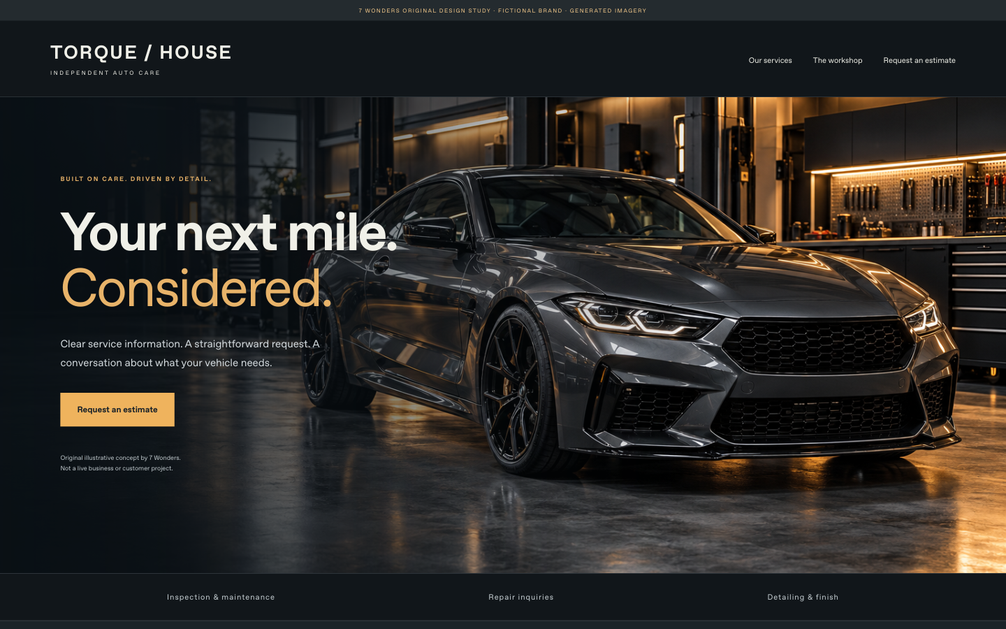 TORQUE / HOUSE fictional automotive services website concept