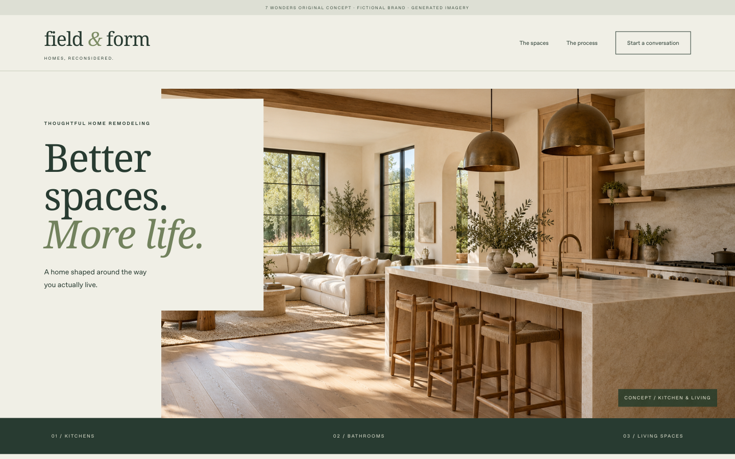 field & form fictional home remodeling website concept