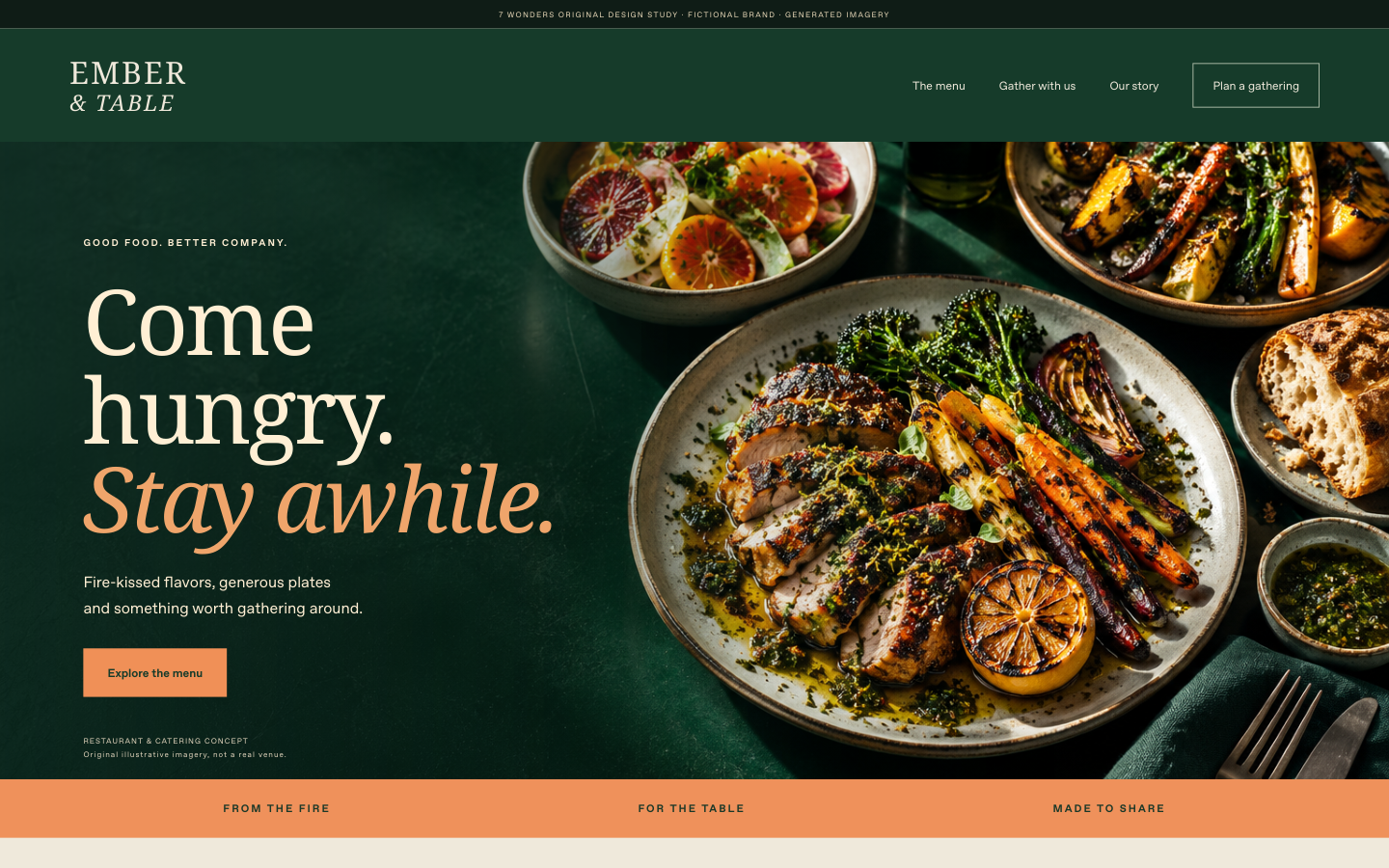 Ember & Table fictional restaurant & catering website concept